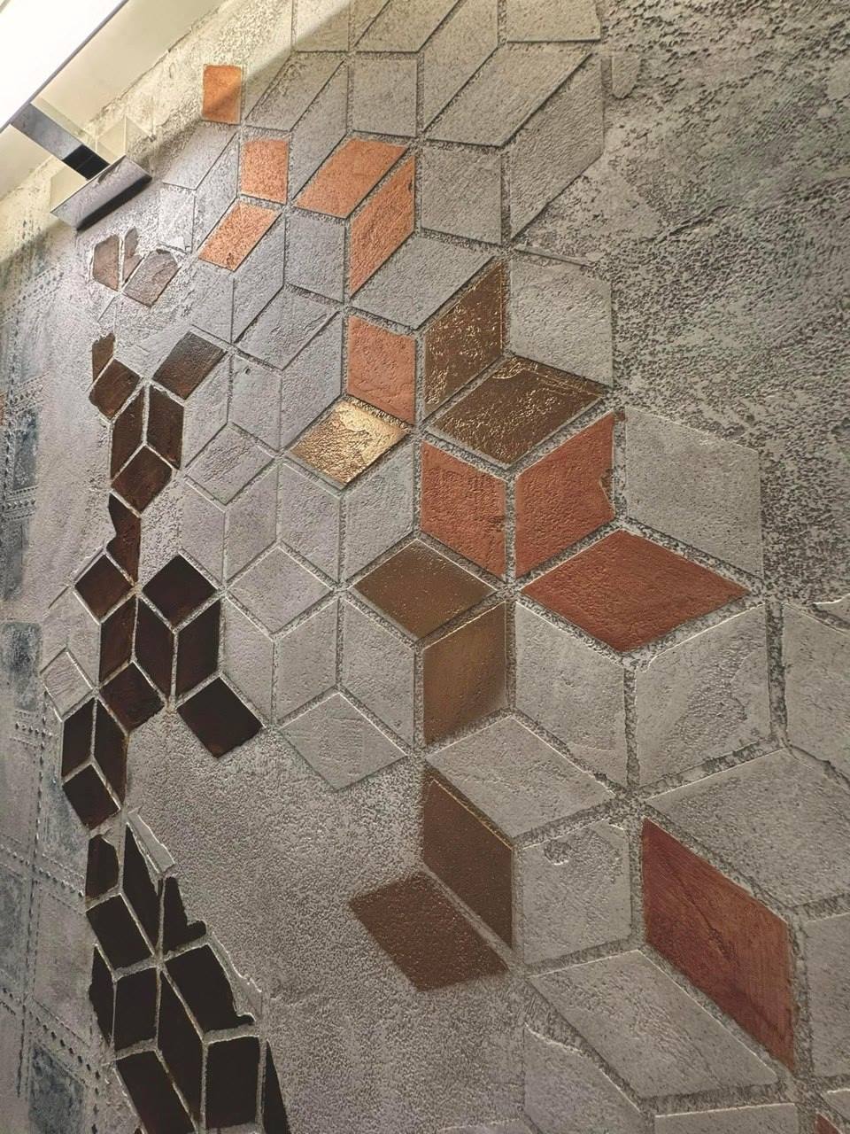 Illesztett 3D Kocka stencil dekorfal